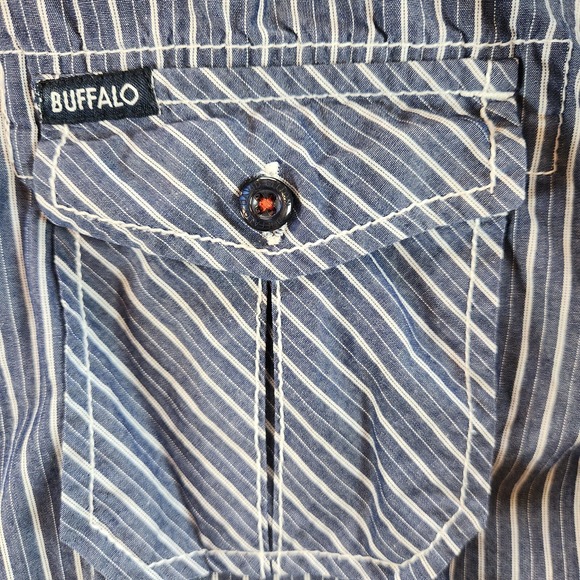 Buffalo David Bitton Shirt Men's XL Blue Striped 100% Cotton Collared Button-Up - Picture 5 of 14